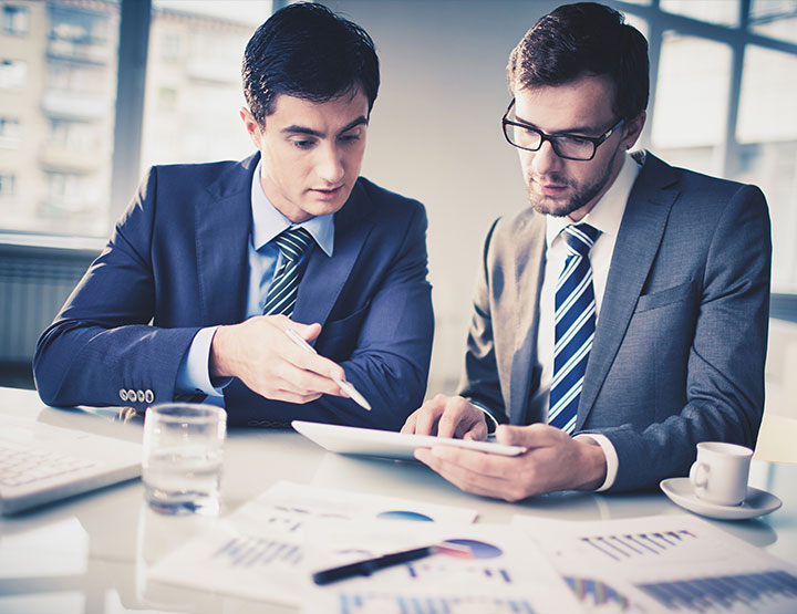 Business team reviewing performance data